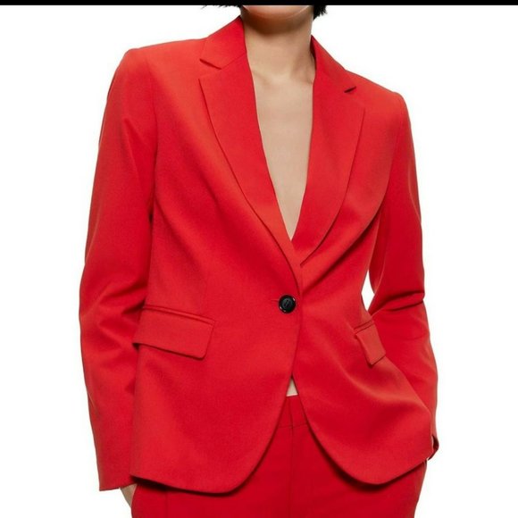 Zara Jackets & Coats Zara Basic Blazer Jacket Red Viscose Long